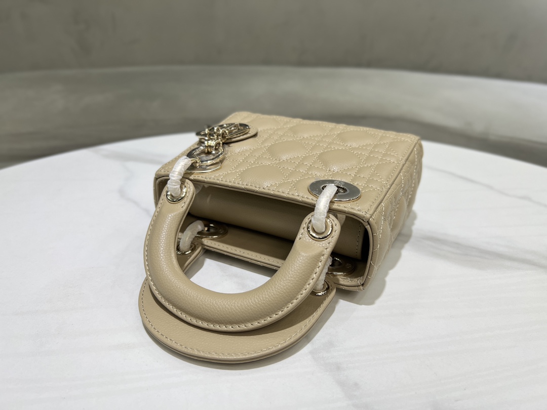 lady Dior three grid cowhide ball pattern milk tea color gold buckle