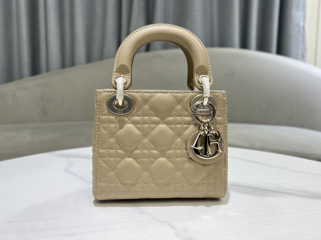 lady Dior three grid cowhide ball pattern milk tea color gold buckle