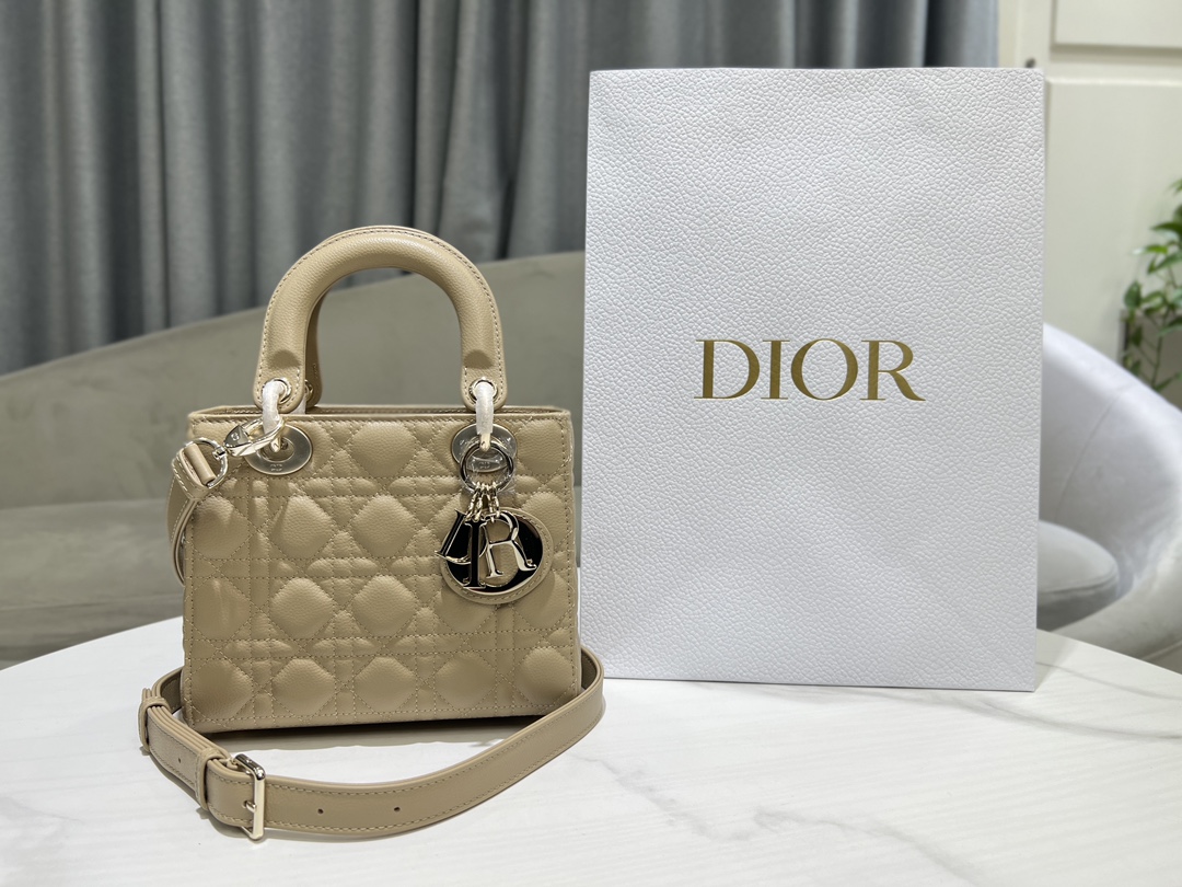 lady dior four grid cowhide ball pattern milk tea color gold buckle