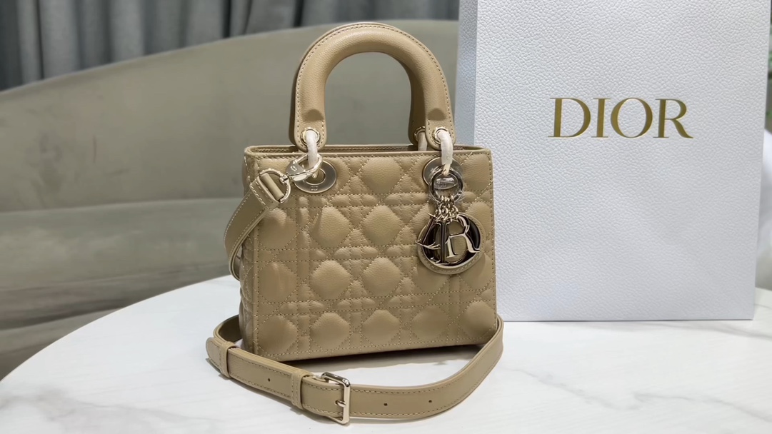lady dior four grid cowhide ball pattern milk tea color gold buckle