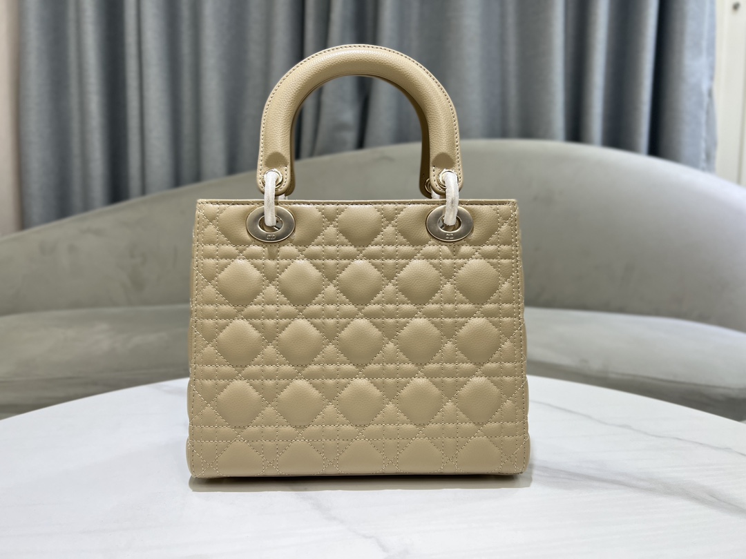 lady dior five grid cowhide ball pattern milk tea color gold buckle