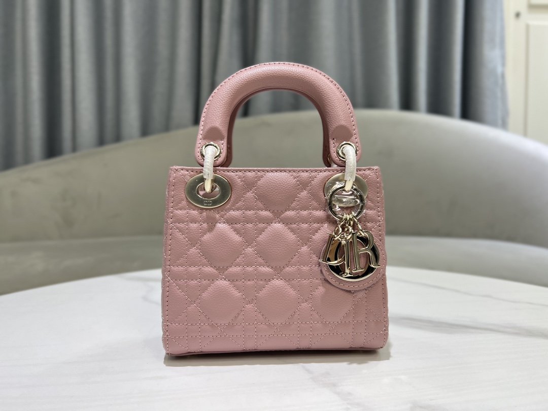 lady Dior three grid cowhide ball pattern cherry blossom pinkgold buckle