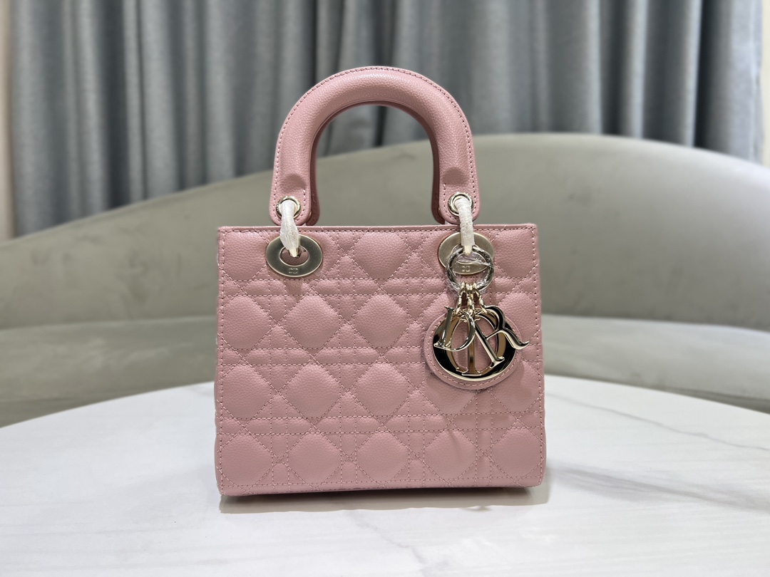 lady dior four grid cowhide ball pattern cherry blossom pinkgold buckle