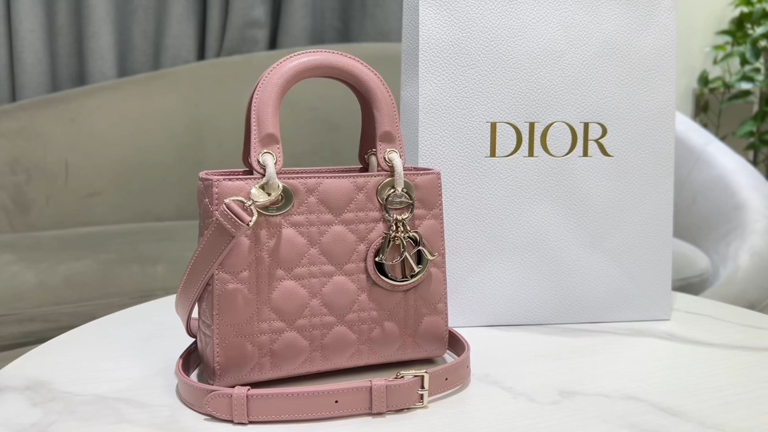 lady dior four grid cowhide ball pattern cherry blossom pinkgold buckle