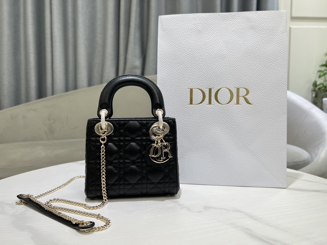 lady Dior three grid cowhide ball pattern black gold buckle