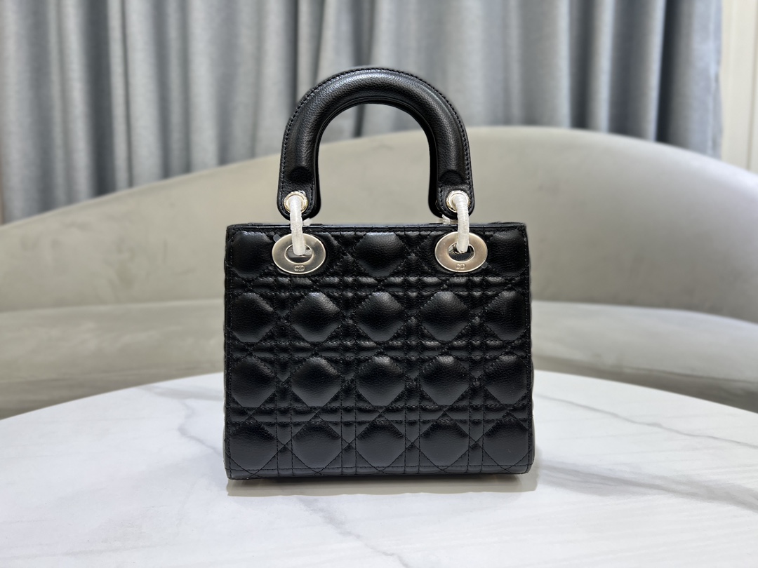 lady dior four grid cowhide ball pattern black gold buckle