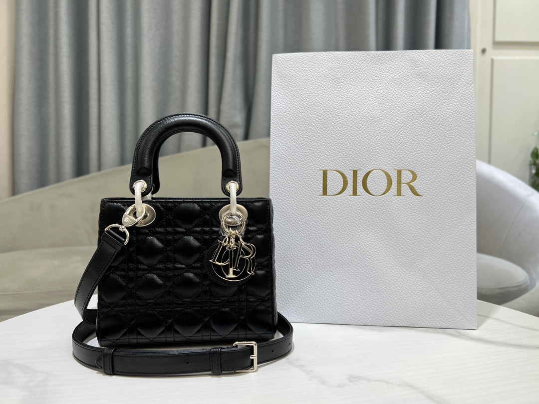 lady dior four grid cowhide ball pattern black gold buckle