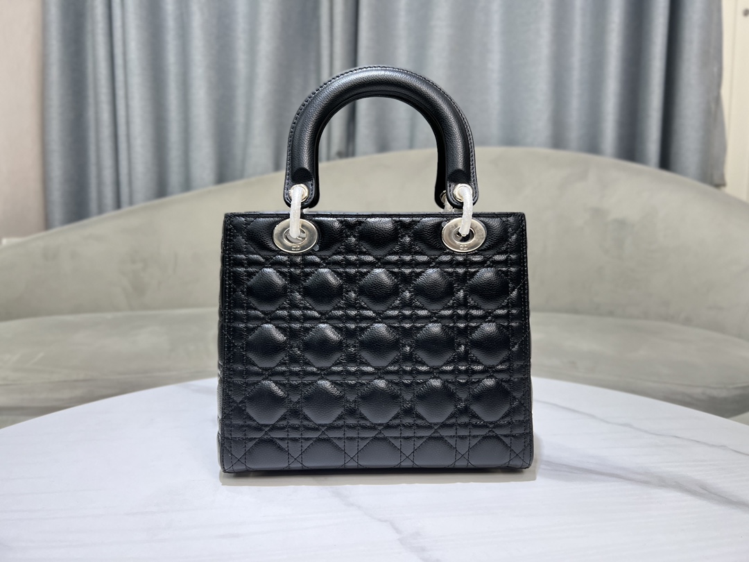 lady dior five grid cowhide ball pattern black gold buckle