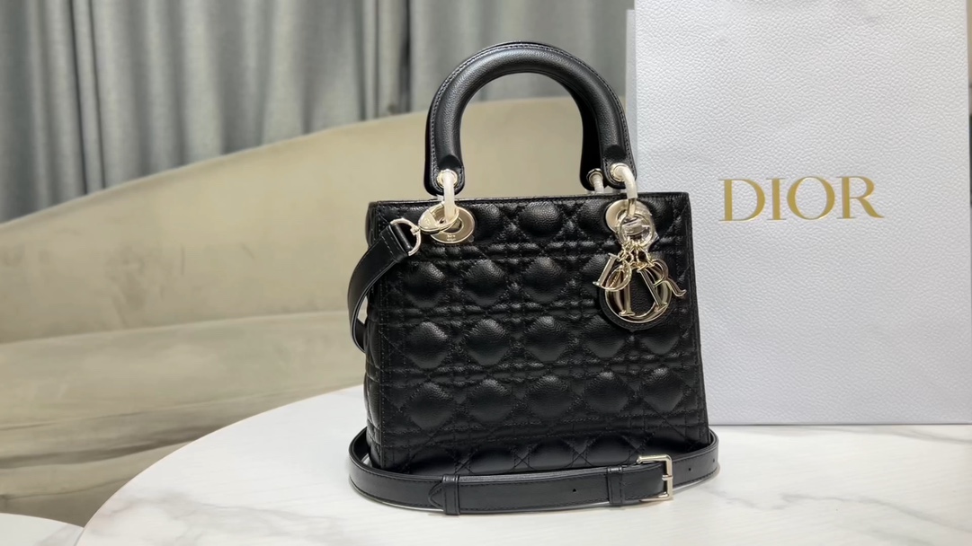 lady dior five grid cowhide ball pattern black gold buckle