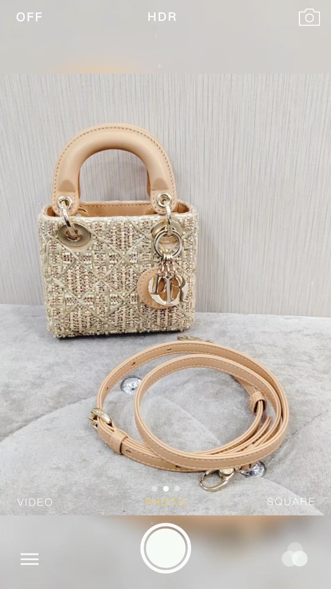 Lady Dior super mini embroidered apricot wooden beads