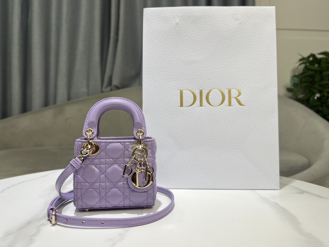 Dior Sacs À Main Or La couleur violette Peau de mouton Lady Mini