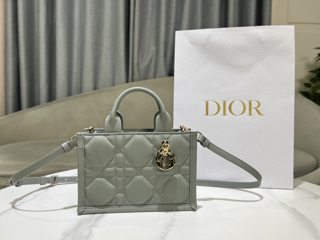 Dior Book Tote Handbags Tote Bags Gold Grey Cowhide Mini
