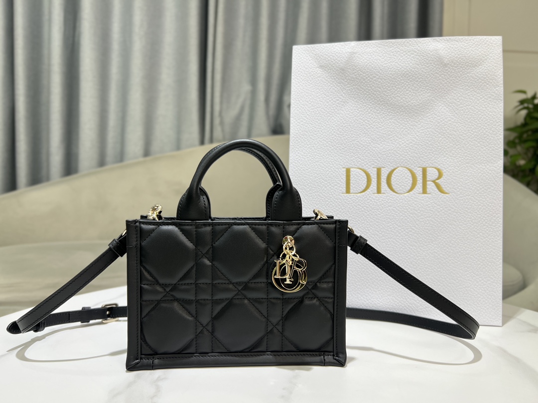 Dior Book Tote Handbags Tote Bags Black Gold Cowhide Mini