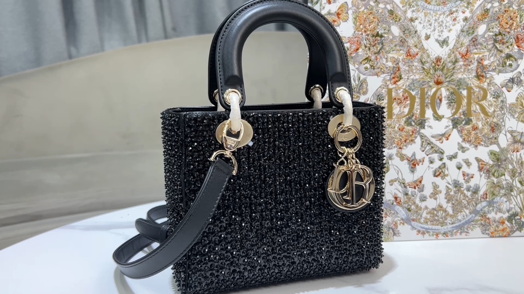 Dior Lady Di, or small embroidery beads, black diamonds