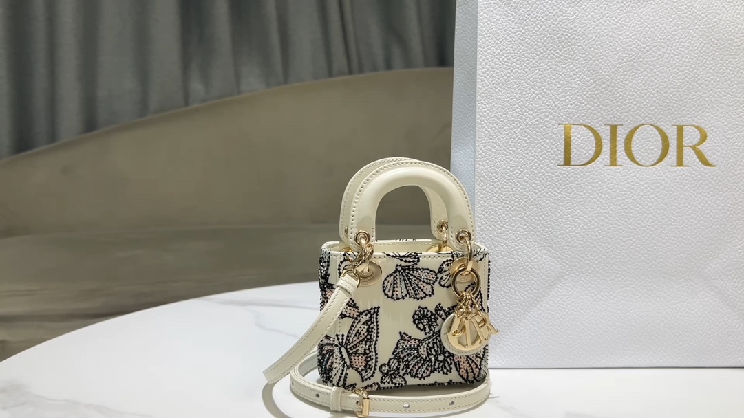 Lady Dior mini embroidered butterfly beads