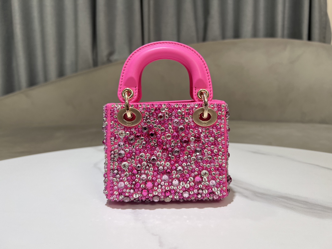 Lady Dior super mini embroidered beaded and diamond plum red, with lamb rib lining, carefully crafted from silk-toned satin fabric, with a large