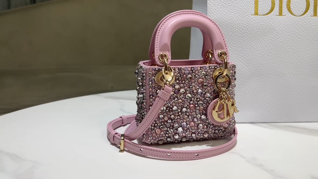 Lady Dior super mini embroidered beads and diamonds light purple