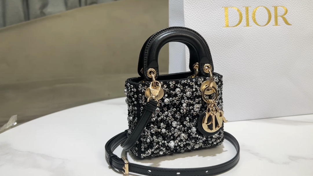Lady Dior super mini embroidered beads black