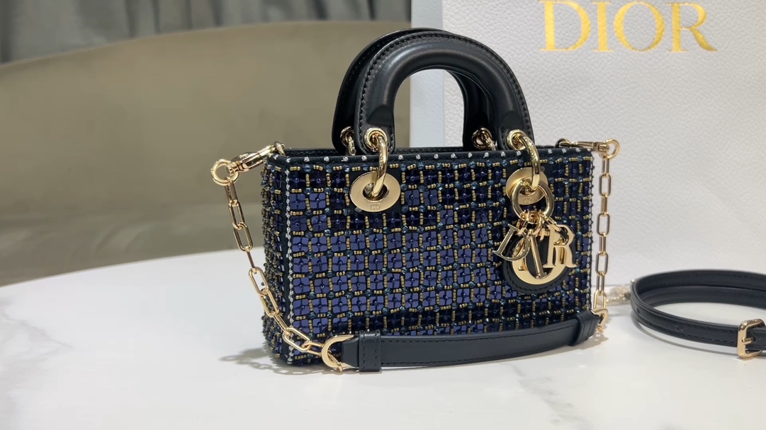 Dior Lady D-Joy super mini embroidered lens blue beads