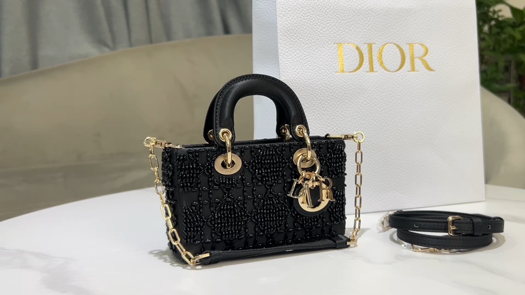 Dior Lady D-Joy super mini embroidered diamond-shaped black beads