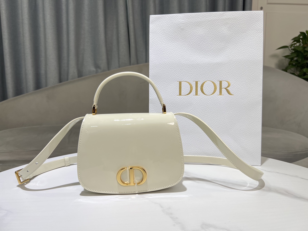 Dior Montaigne Avenue Taschen Handtaschen Gold Weiß Vintage Rindsleder Lackleder Winterkollektion