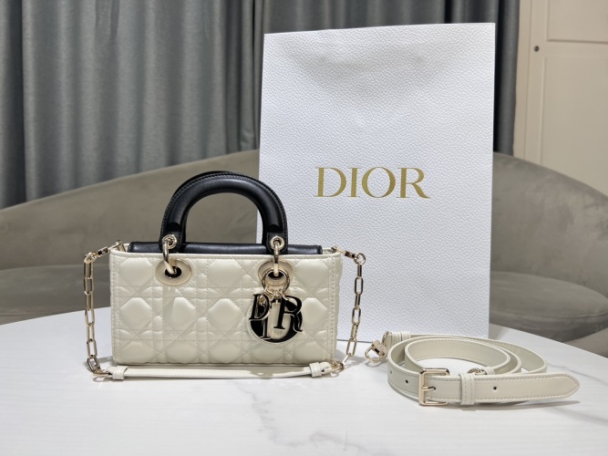 Dior Lady D-Joy Small Bag White and Black Lambskin with Cannage Stitching 1 Dior Lady D-Joy Small Bag White and Black Lambskin with Cannage Stitching