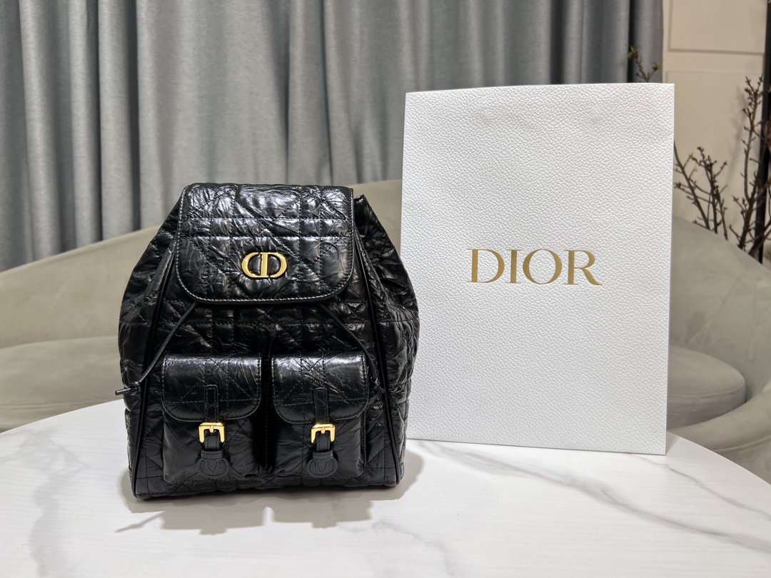 for sale cheap now
 Dior Caro Bags Backpack Black Gold Vintage Cowhide Spring Collection