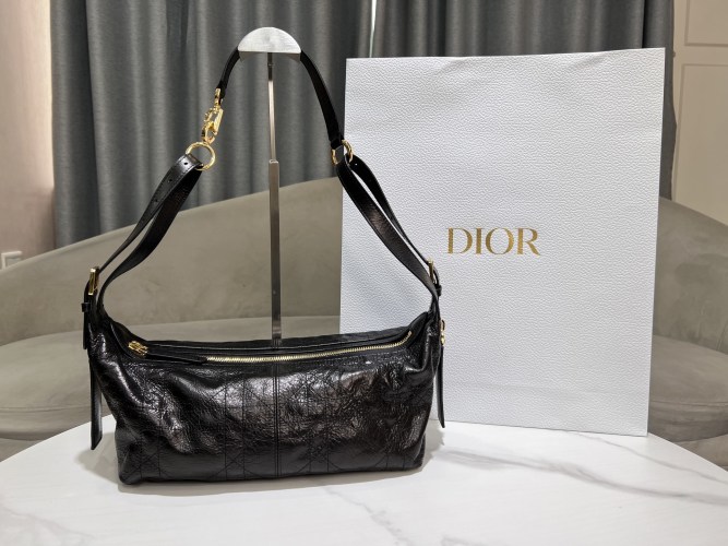 Dior D-Journey Medium Black Crinkled Calfskin Handbag with Cannage Stitching 1 Dior D-Journey Medium Black Crinkled Calfskin Handbag with Cannage Stitching
