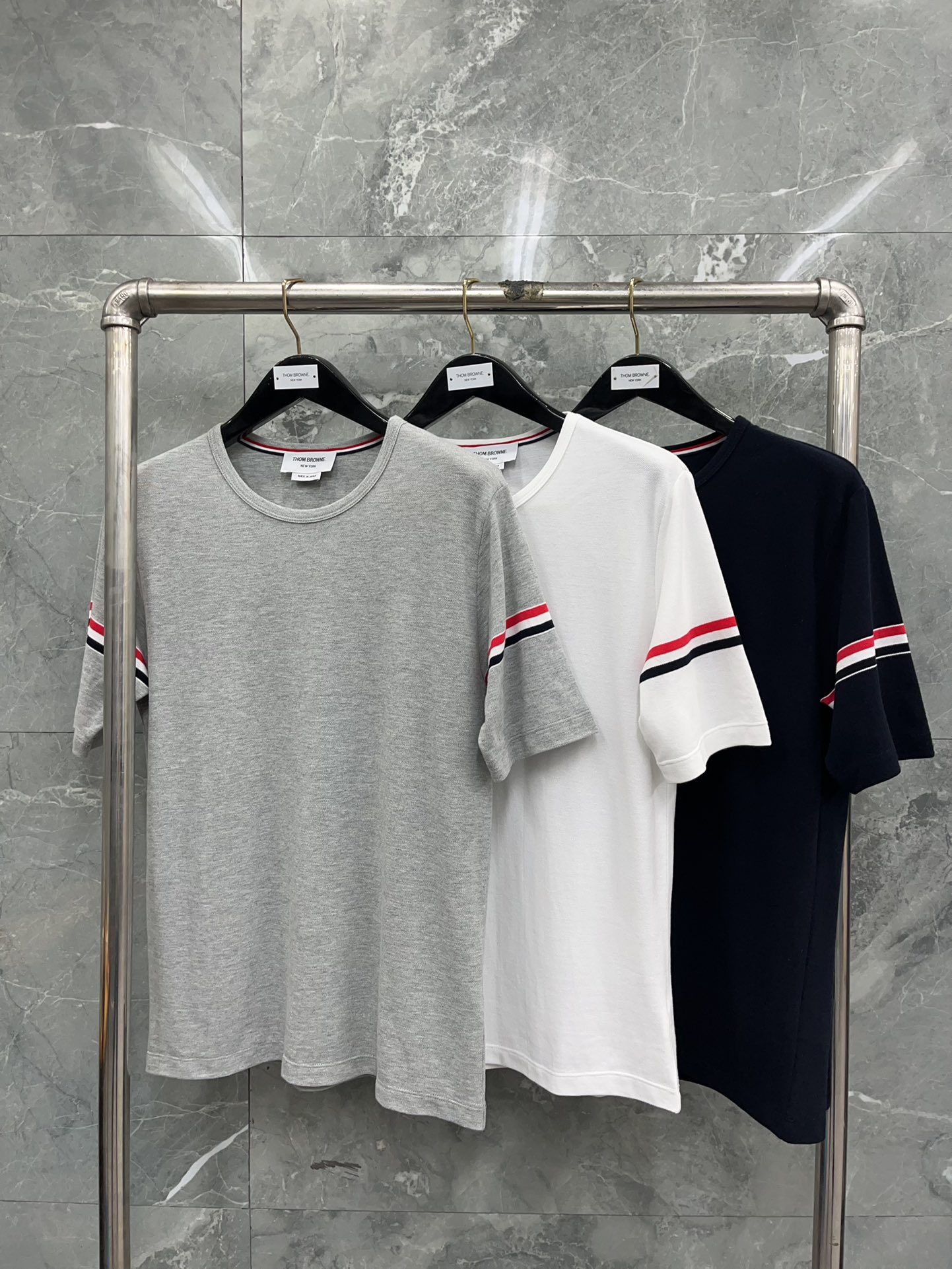 톰브라운 더블 슬리브 피케 코튼 크루넥 티셔츠 40521 Thom Browne T Shirt