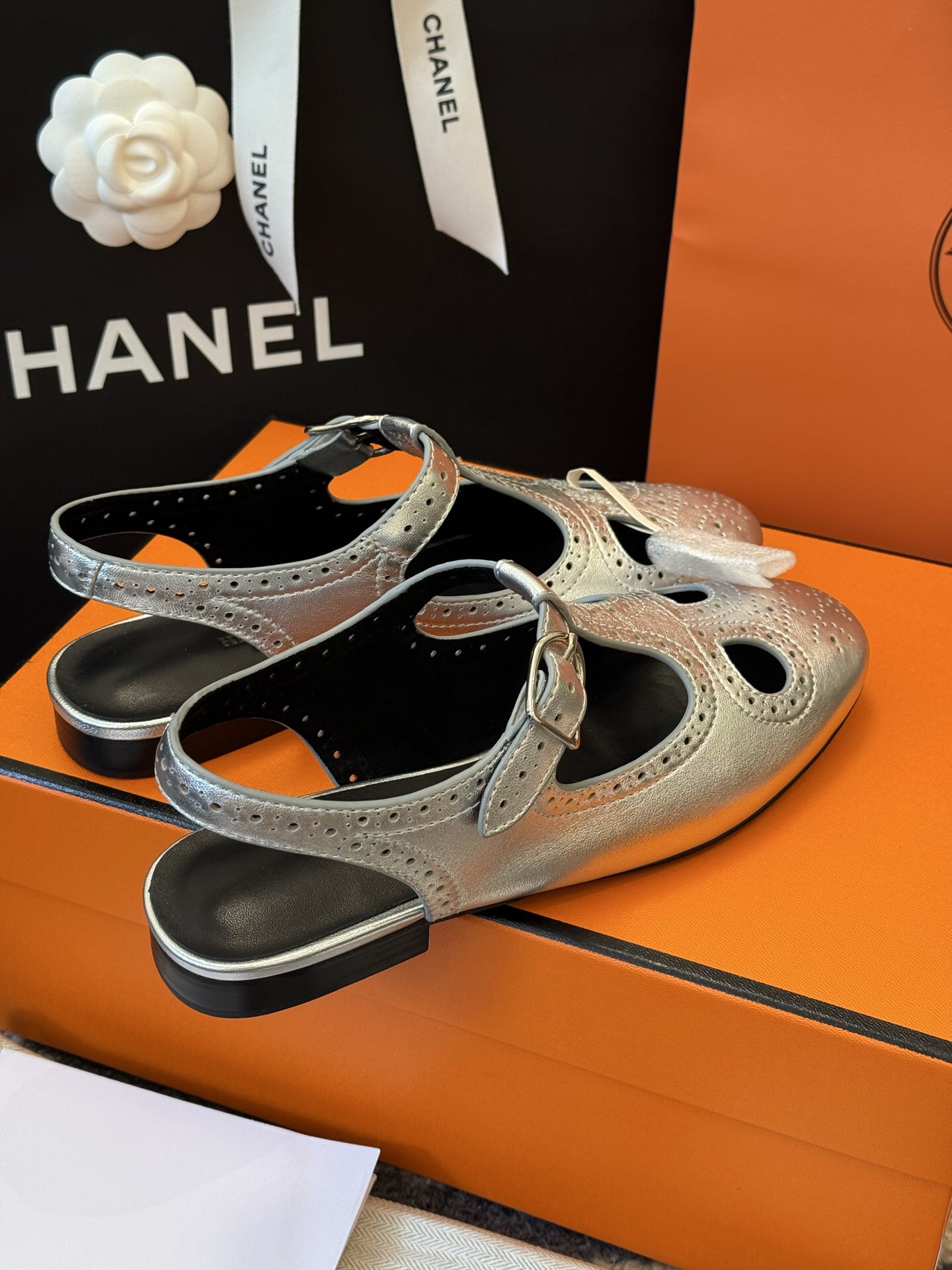 Hermes Silver Lambskin Mary Jane with Brogue Detailing - Sizes 35-41 4 i1749845900139 4919 0 2