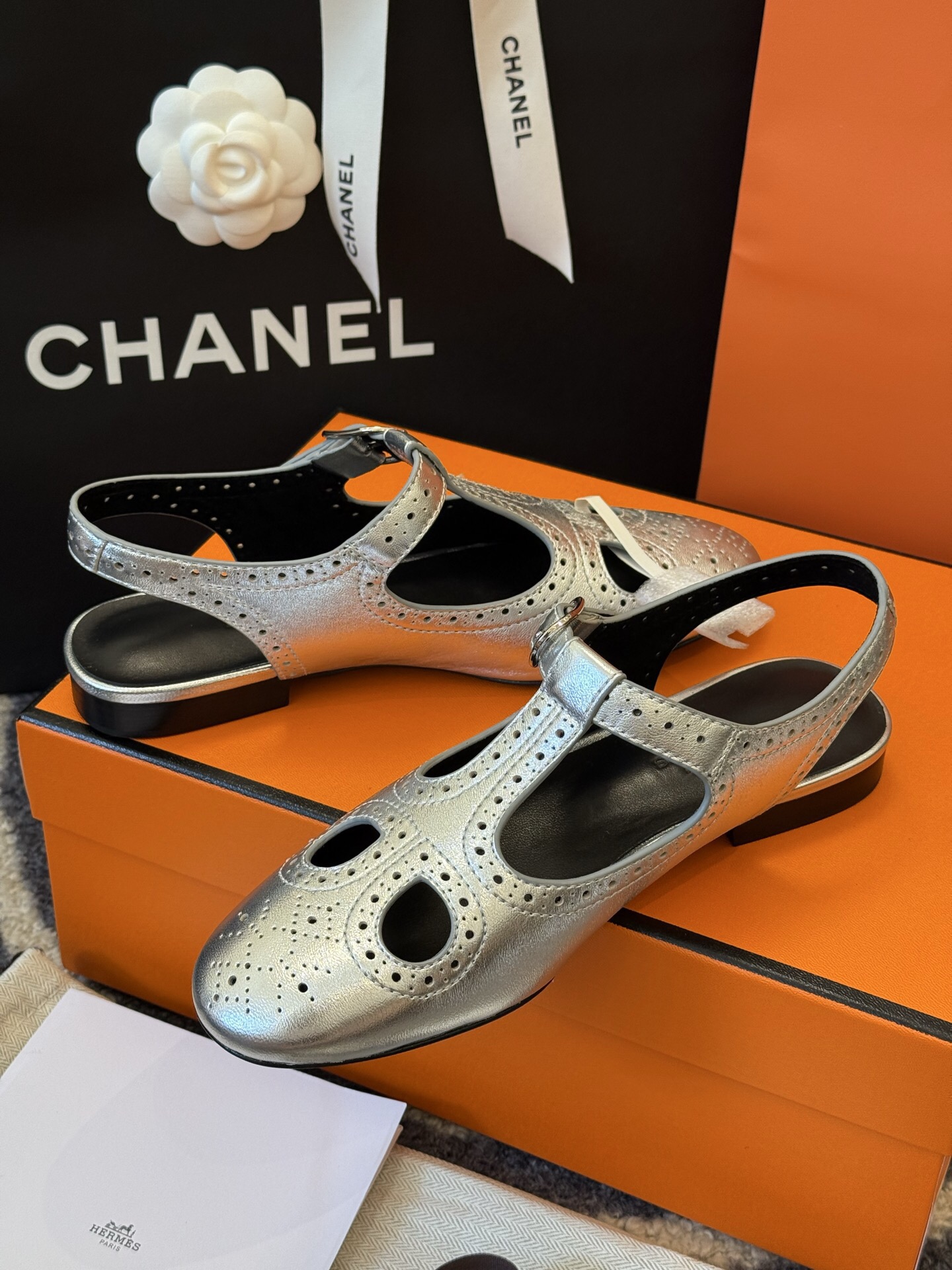 Hermes Silver Lambskin Mary Jane with Brogue Detailing - Sizes 35-41 6 i1749845900140 2768 0 4