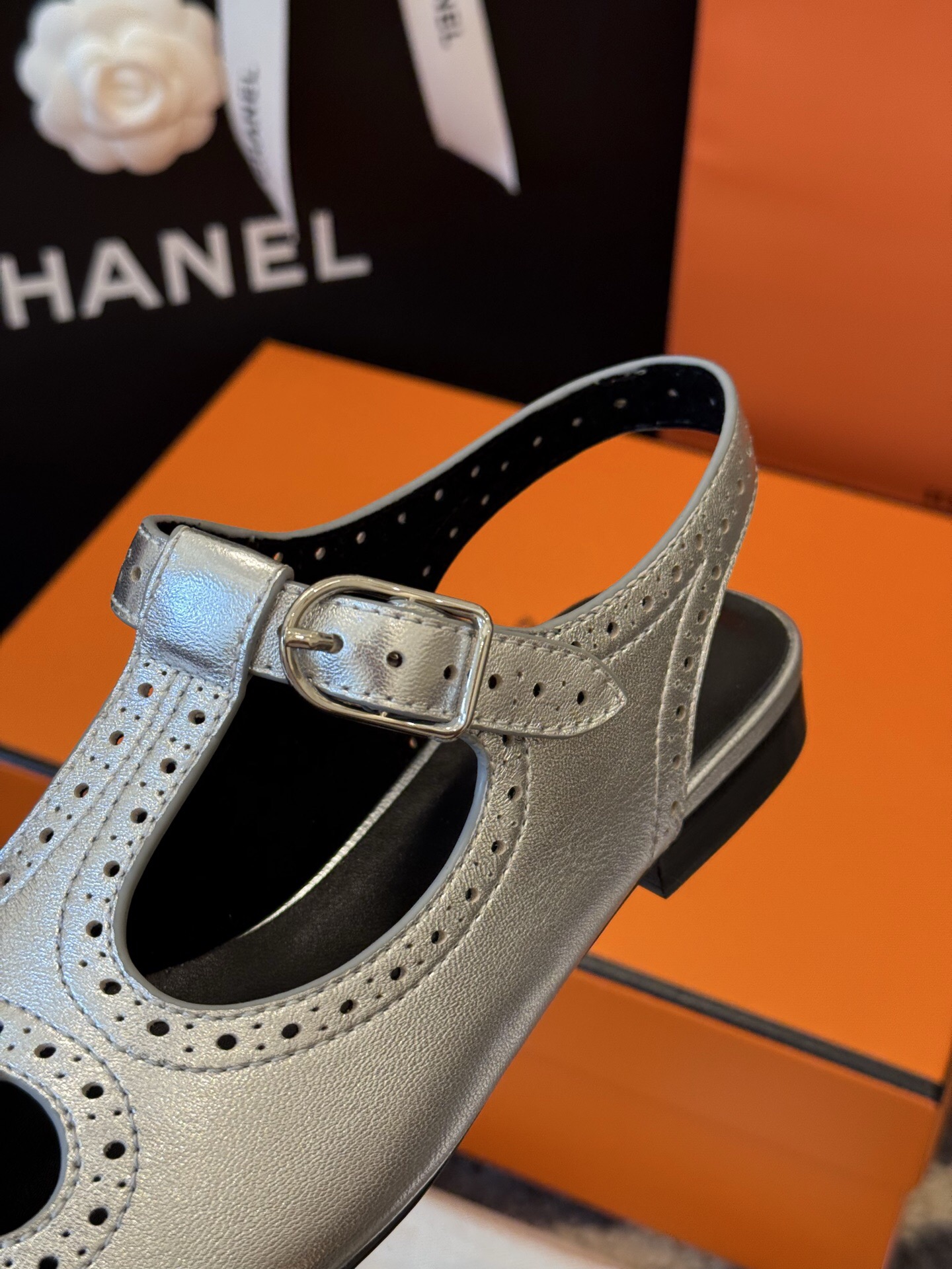 Hermes Silver Lambskin Mary Jane with Brogue Detailing - Sizes 35-41 8 i1749845901736 2144 0 6