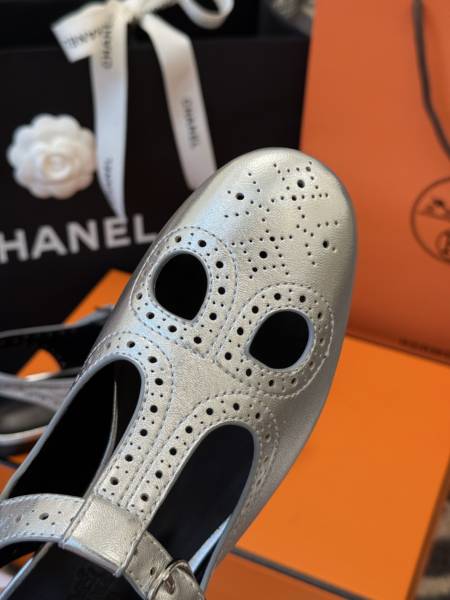Hermes Silver Lambskin Mary Jane with Brogue Detailing - Sizes 35-41 7 i1749845901736 7774 0 5