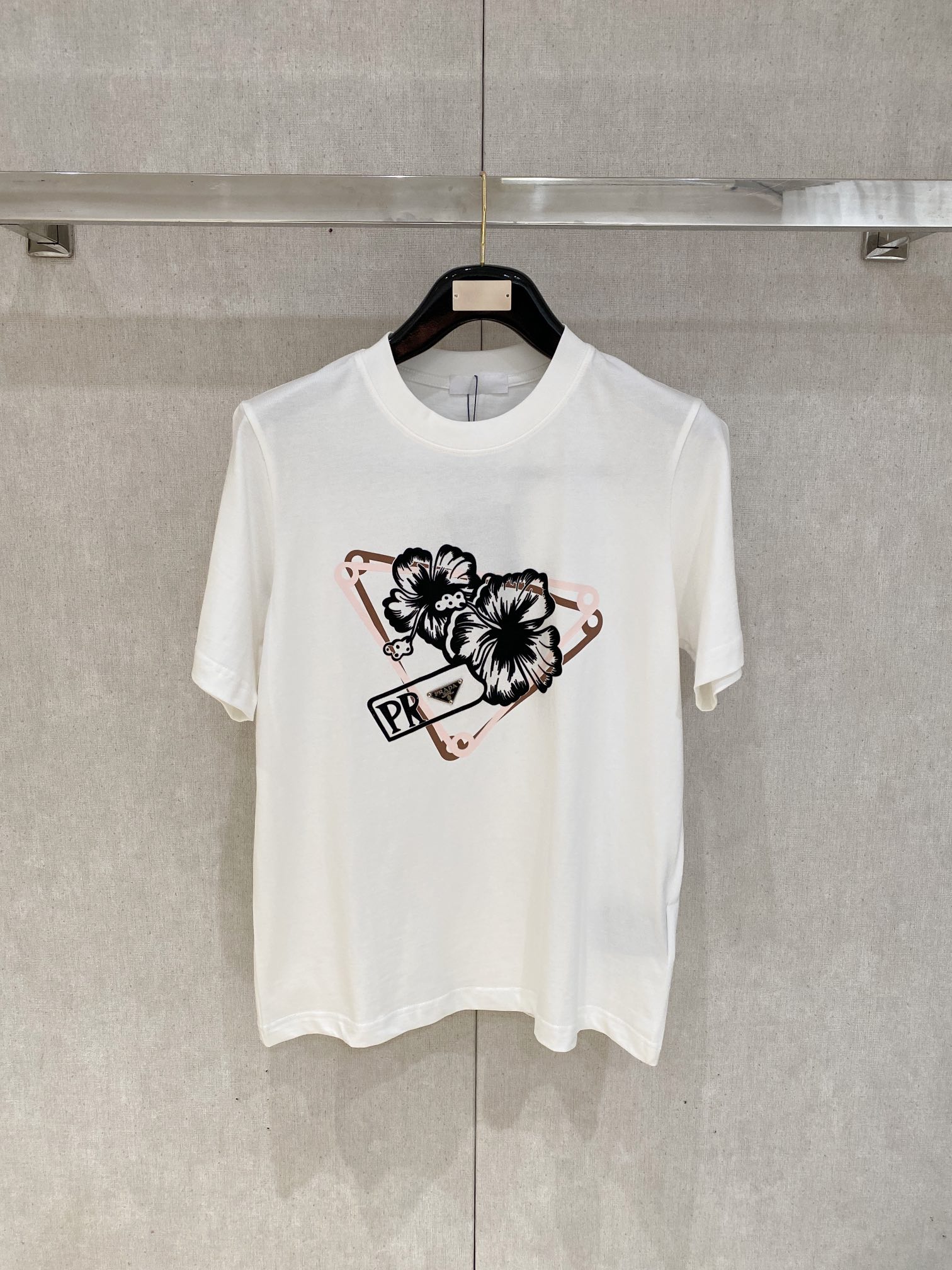 Prada Men's White Cotton T-Shirt with Hibiscus Print, Short Sleeve, Round Neck 1 i1735998723 6972 6
