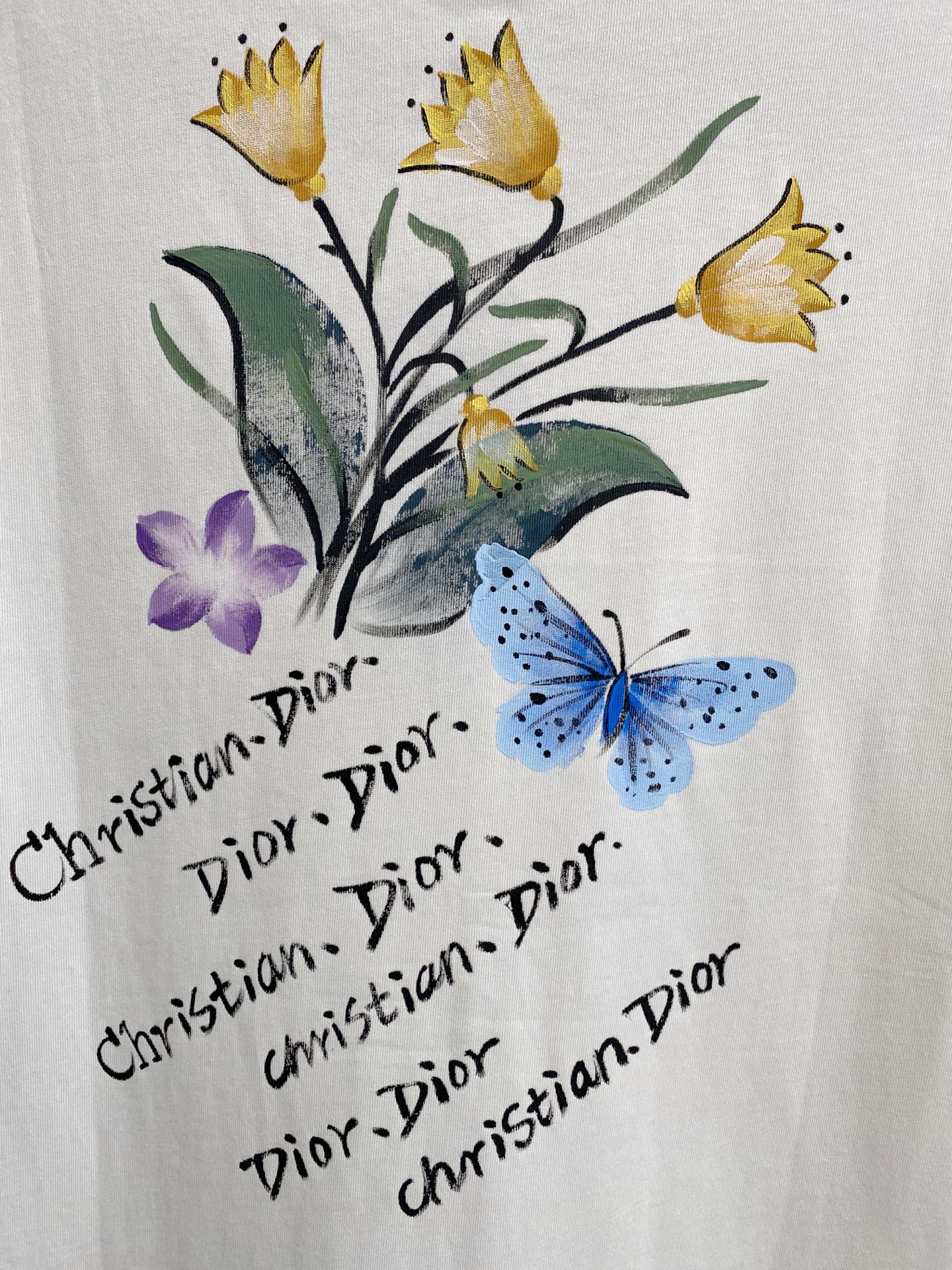  迪*DIOR 25SS春夏新款首发专柜最新款短袖圆领T恤 手绘高端订制 设计前卫时尚！品牌logo重工