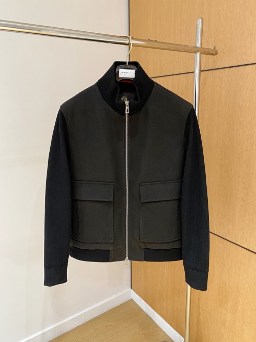 Thom Browne Black Cotton Blend Bomber Jacket with Ribbed Knit Sleeves 1 Thom Browne Black Cotton Blend Bomber Jacket with Ribbed Knit Sleeves
