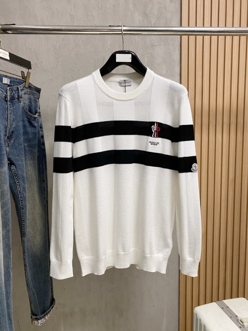 Moncler Striped Knit Sweater - Wool Blend, Intricate Knit, Unisex Design 1 Moncler Striped Knit Sweater - Wool Blend, Intricate Knit, Unisex Design