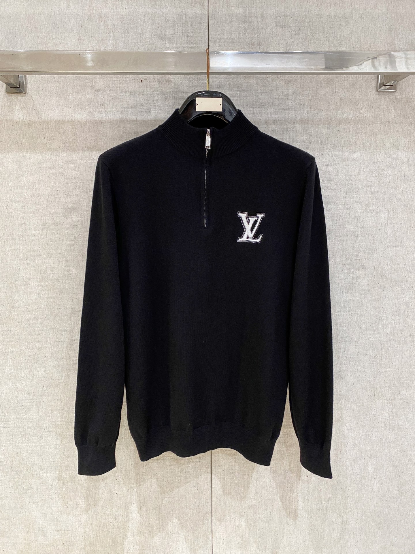 Louis Vuitton Black Logo Half Zip Sweater