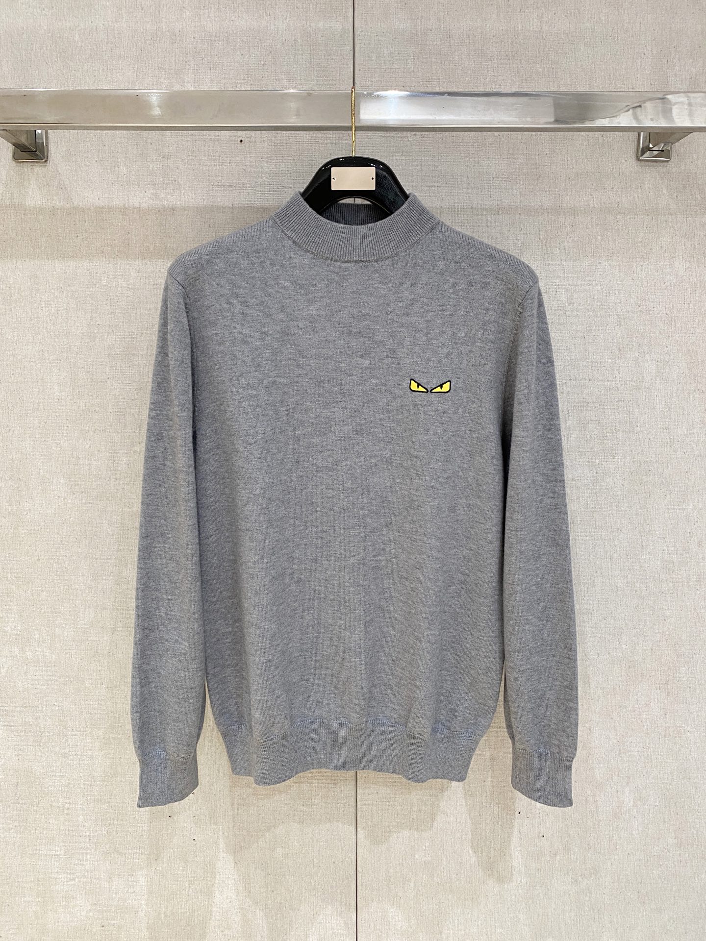 Fendi Gray Eye Logo Crew Neck Sweater