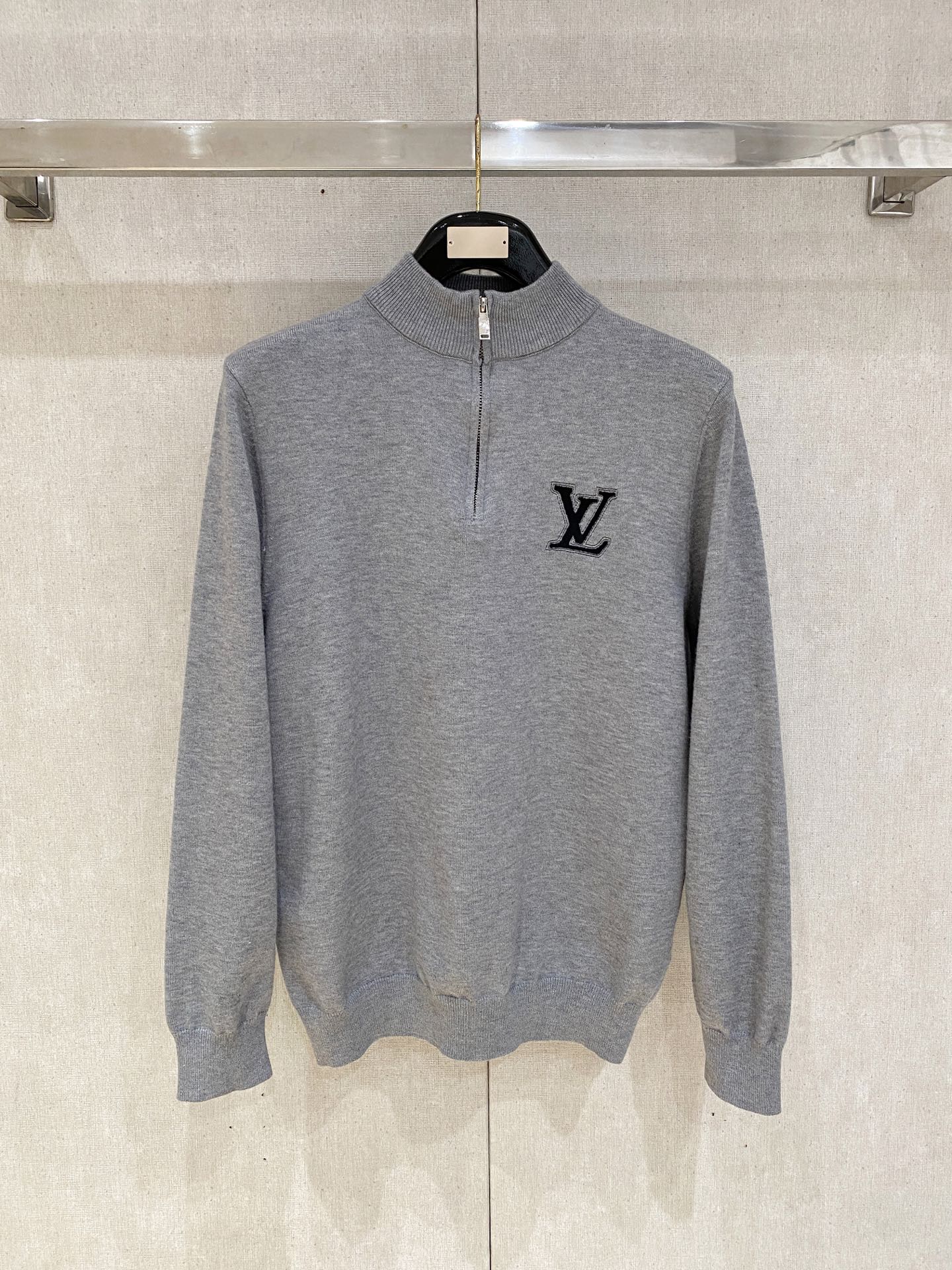 Louis Vuitton Gray Logo Half Zip Sweater