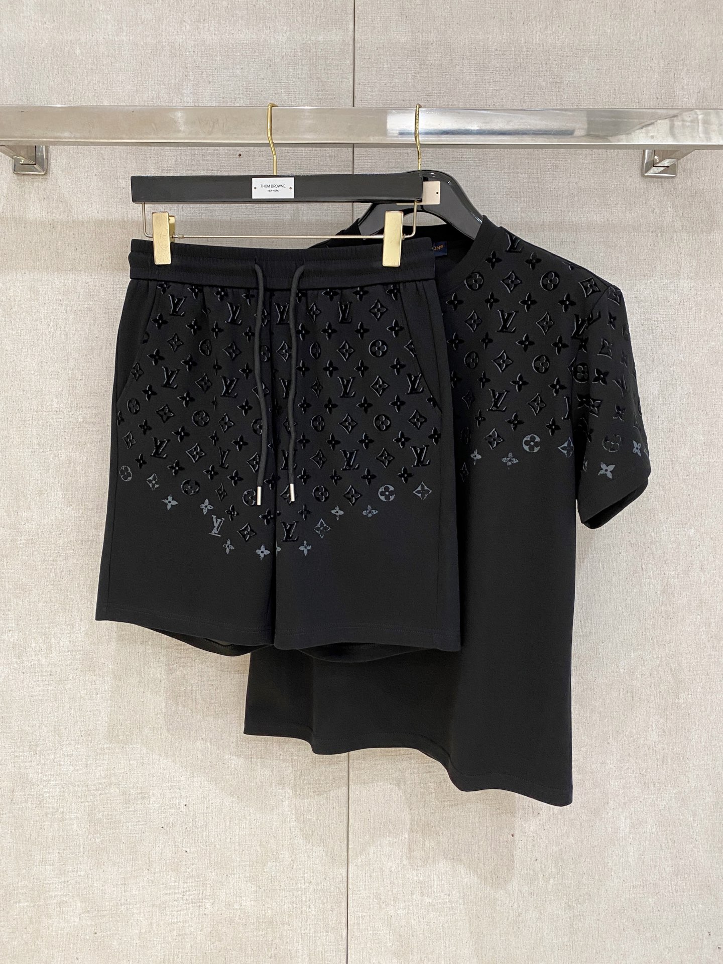 LV Black Gradient Monogram Tee Shorts Set