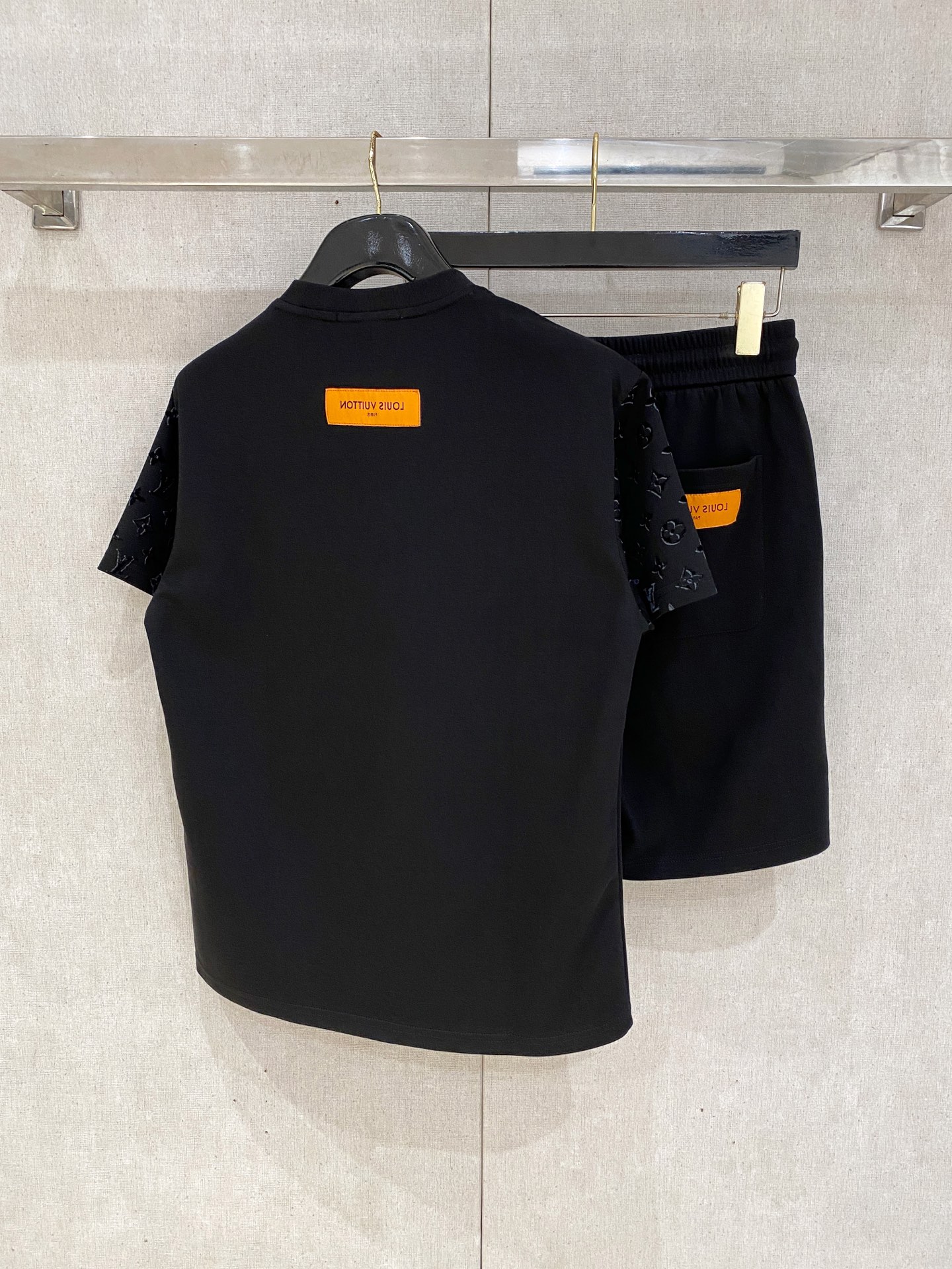 LV Black Gradient Monogram Tee Shorts Set