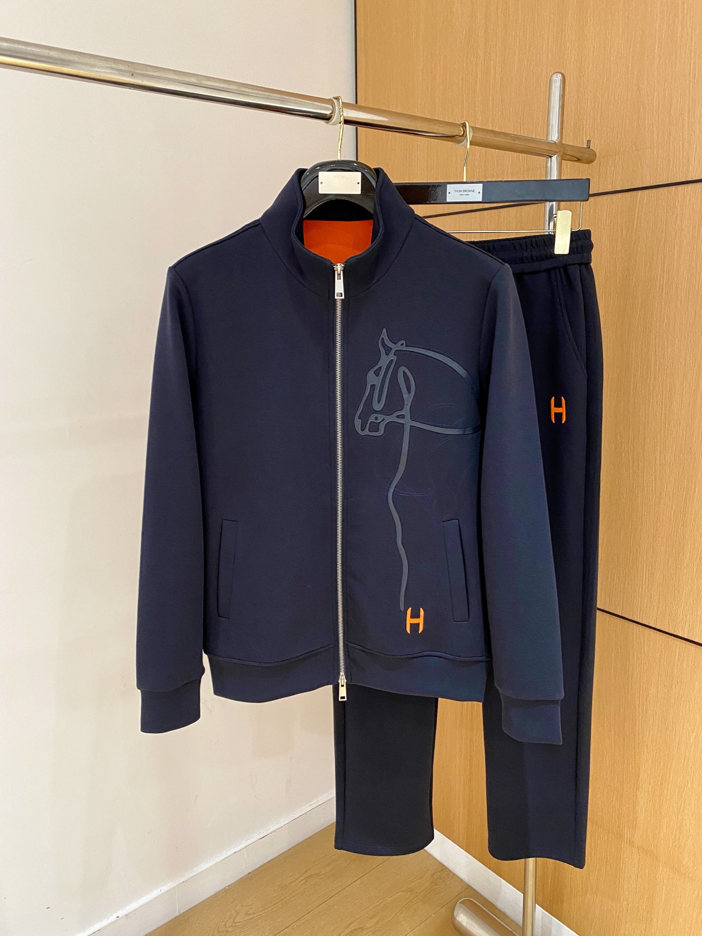 Hermes Navy Horse Graphic Jacket and Pants Set