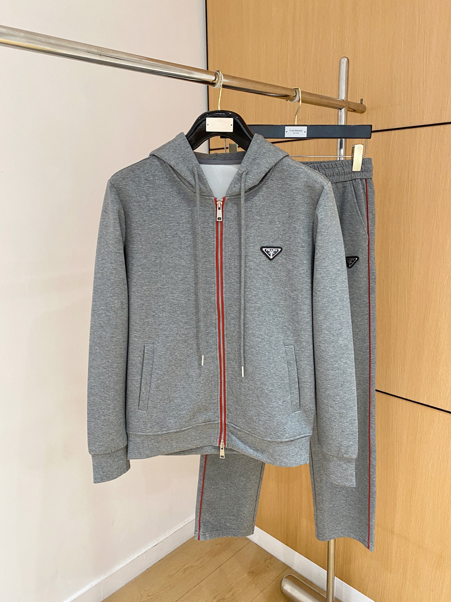 Prada Gray Zip Hoodie and Pants Set
