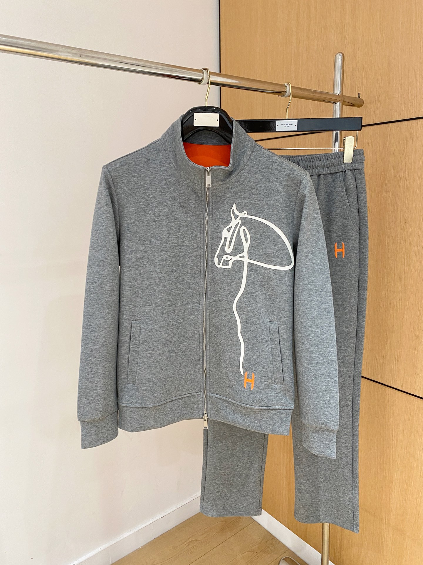 Hermes Gray Horse Graphic Jacket and Pants Set