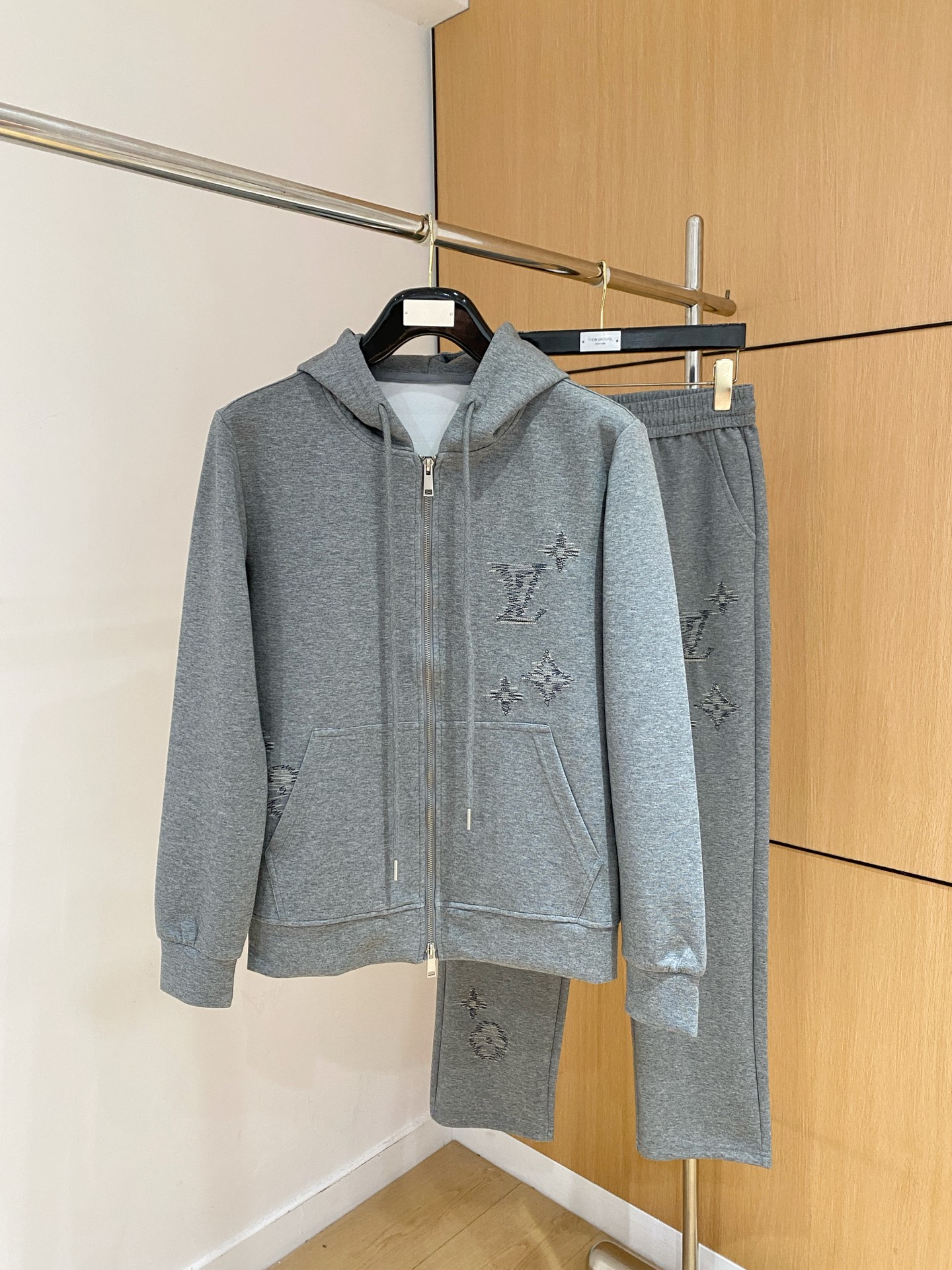 Louis Vuitton Gray Zip Hoodie and Pants Set