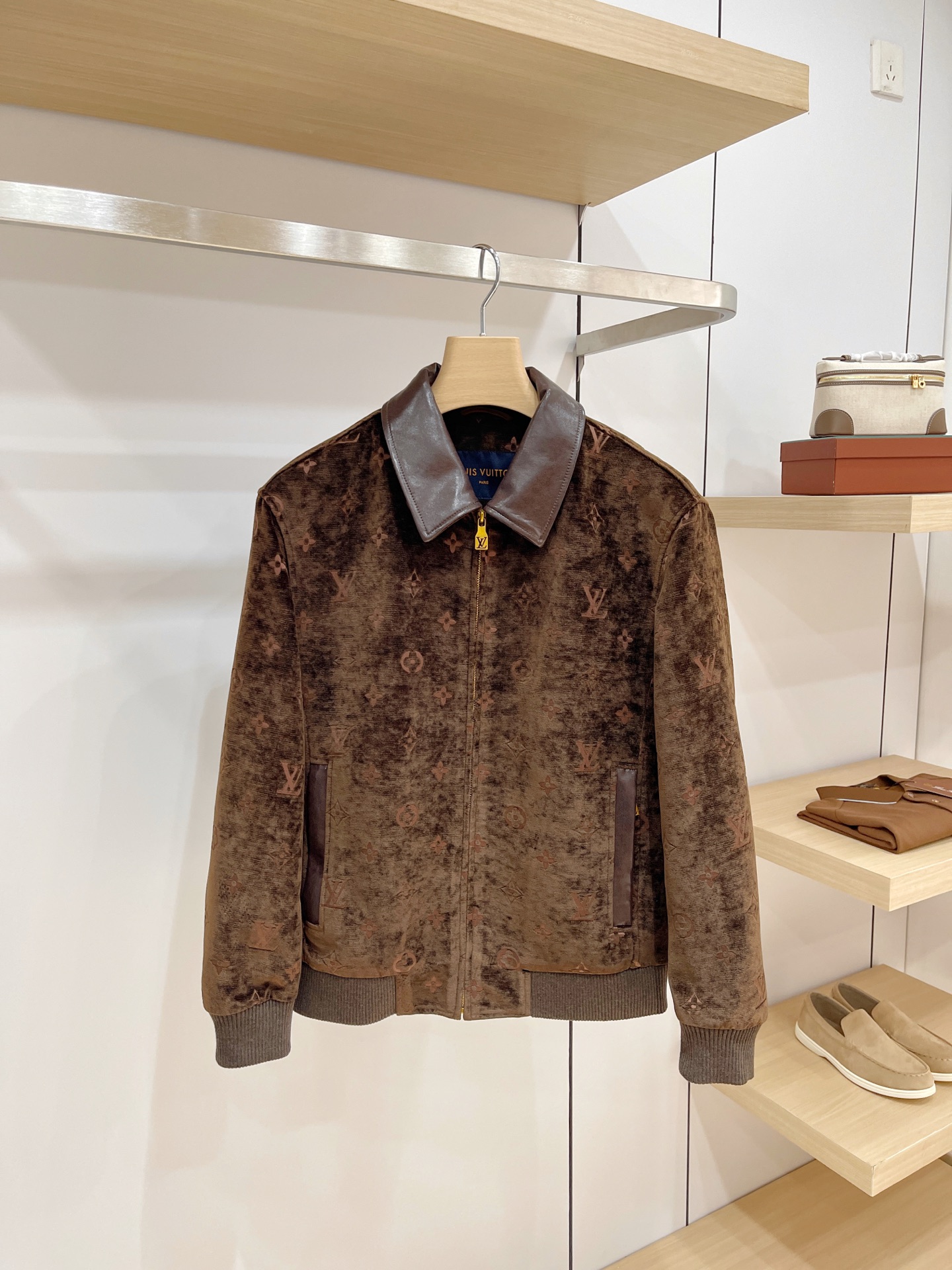 Louis Vuitton Brown Contrast Collar Zip Jacket
