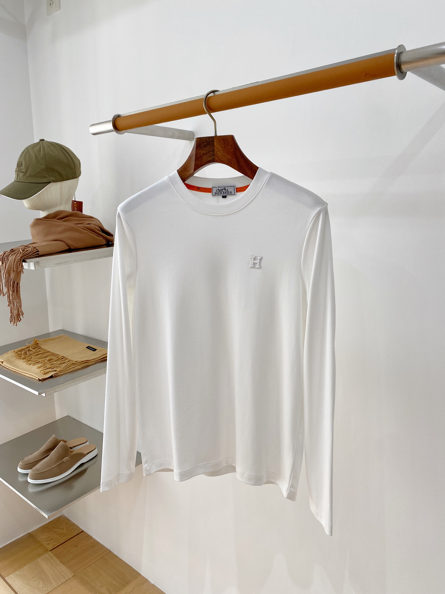 Hermes White H Logo Long Sleeve Top
