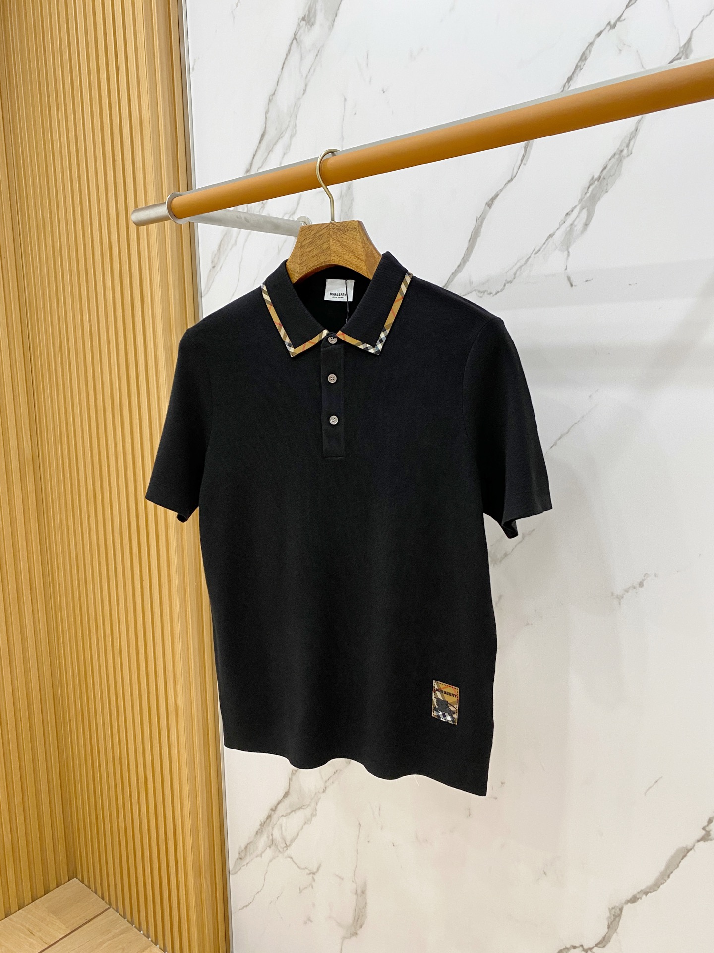 Burberry Black Check Trim Polo Shirt