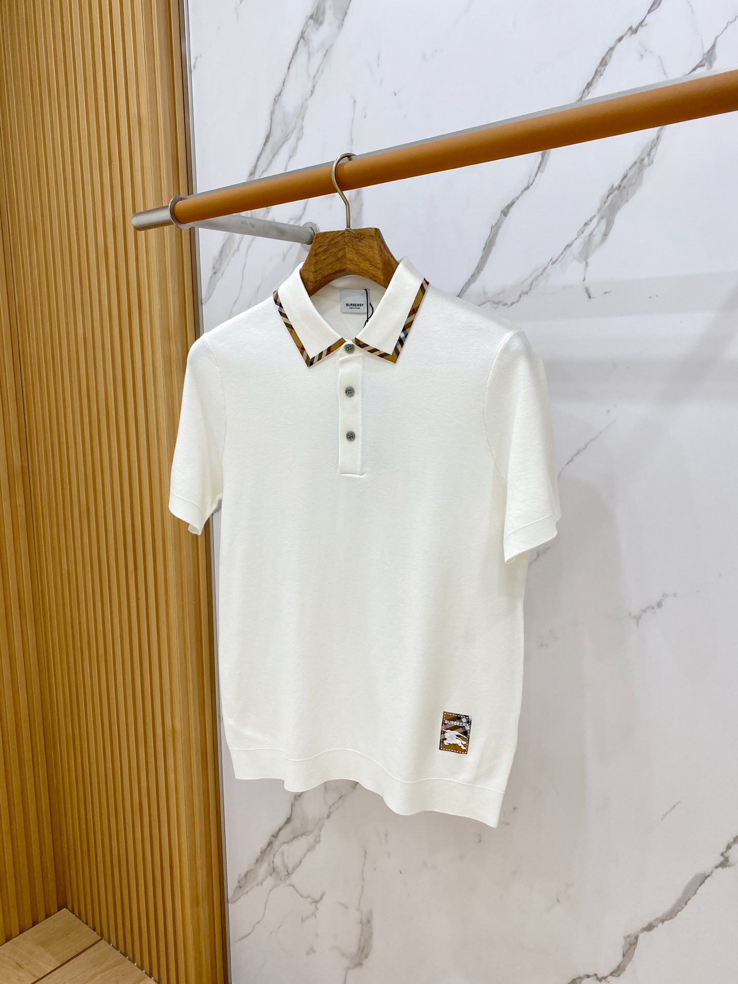 Burberry White Check Trim Polo Shirt